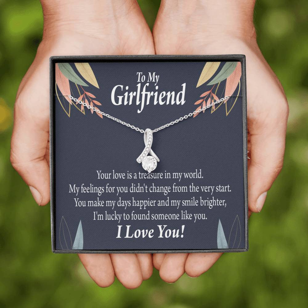 To My Girlfriend You Are My Treasure Message Card W Mahogany Style Luxury Box Eternity Ribbon Stone Necklace - Alluring Beauty Necklace Gift For Her