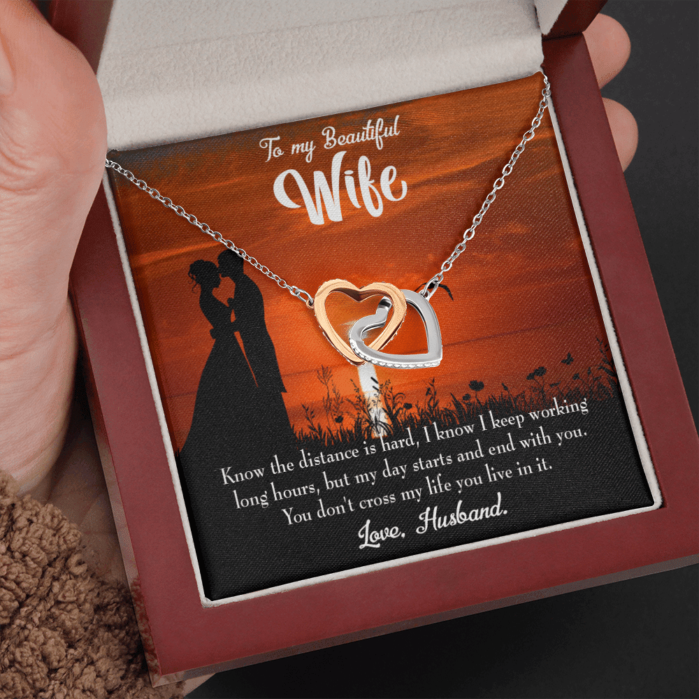 Wife Gift For Wife Birthday Knowing The Distance Inseparable Love Pendant 18k Rose Gold Finish 16� - Interlocking Hearts Necklace