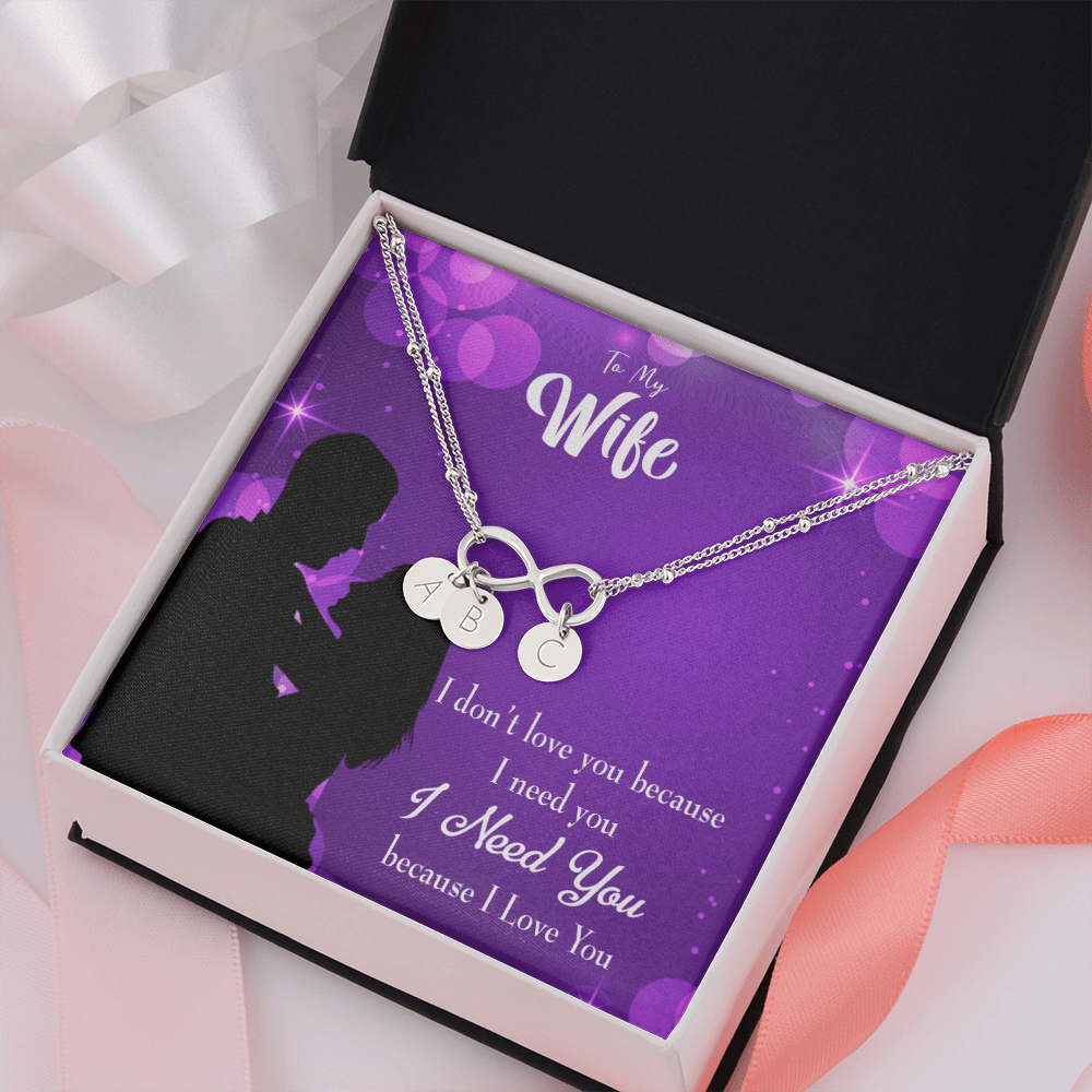 To My Wife Because I Love You Infinity Bracelet With Initial Charms - Infinity Bracelet