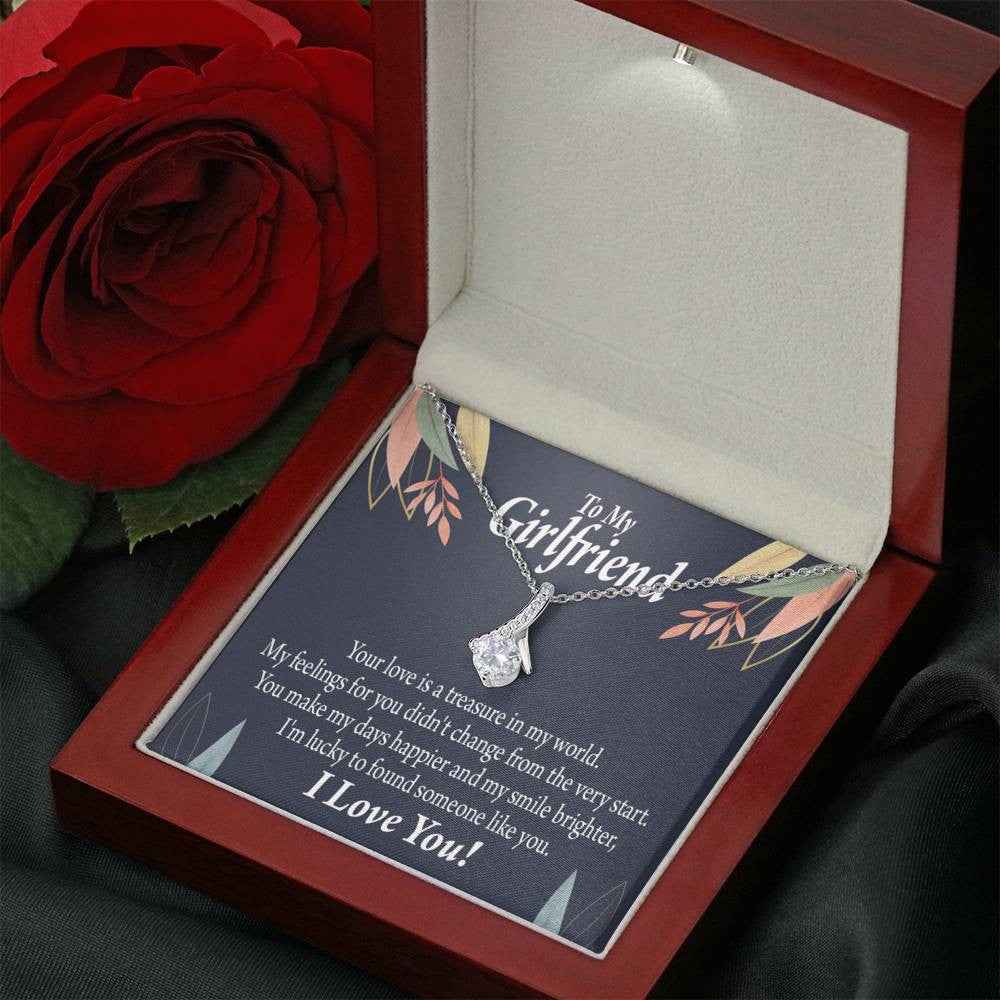 To My Girlfriend You Are My Treasure Message Card W Mahogany Style Luxury Box Eternity Ribbon Stone Necklace - Alluring Beauty Necklace Gift For Her