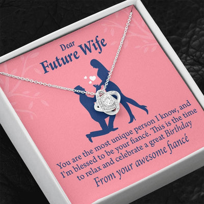 Wife Message Card Fiance Birthday Love Knot Pendant Necklace Stainless Steel W Cz Stone - Luxury Love Knot Necklace Meanful Gift Idea For Her/Him