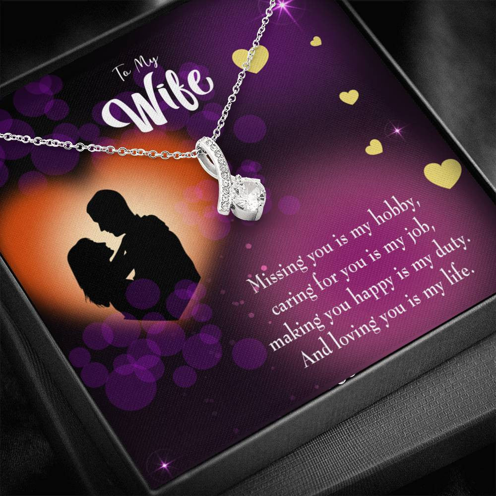 Gift For Wife Love Of My Life Eternity Ribbon Stone Pendant 14K White Gold Stainless Steel Jewelry Gift  - Alluring Beauty Necklace Gift For Her
