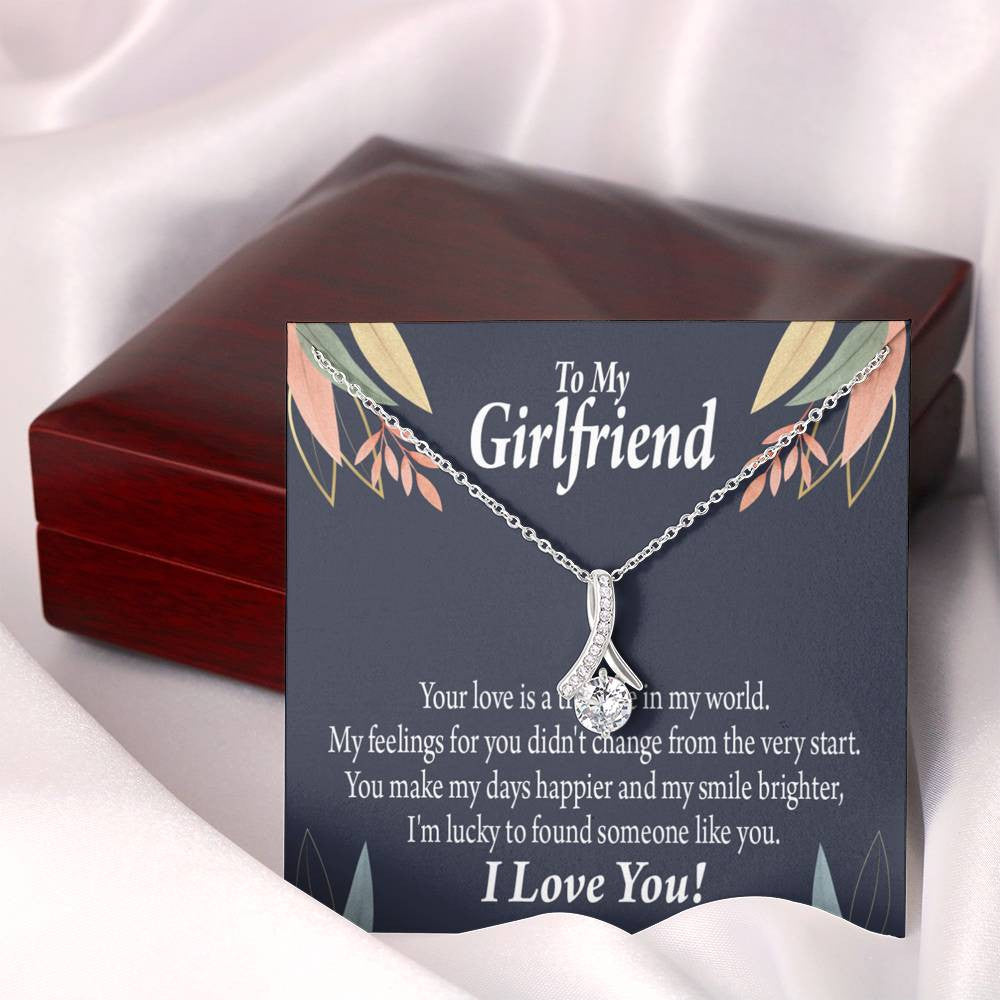 To My Girlfriend You Are My Treasure Message Card W Mahogany Style Luxury Box Eternity Ribbon Stone Necklace - Alluring Beauty Necklace Gift For Her