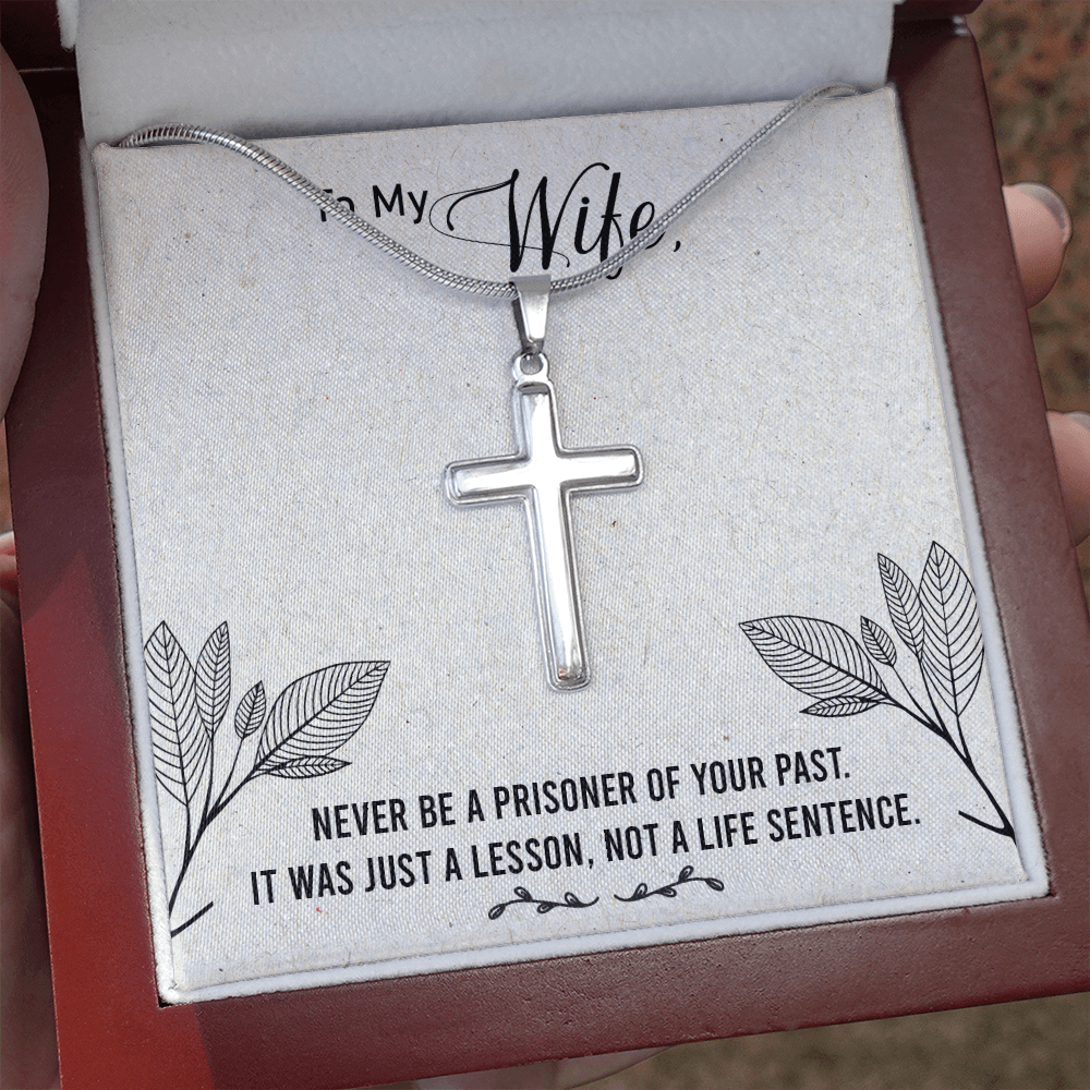 Christian Encouragement Card To My Wifenever Be A Prisoner Faith Cross Necklace Stainless Steel Pendant Religious Gift - Meanful Cross Messages Card Gift Idea