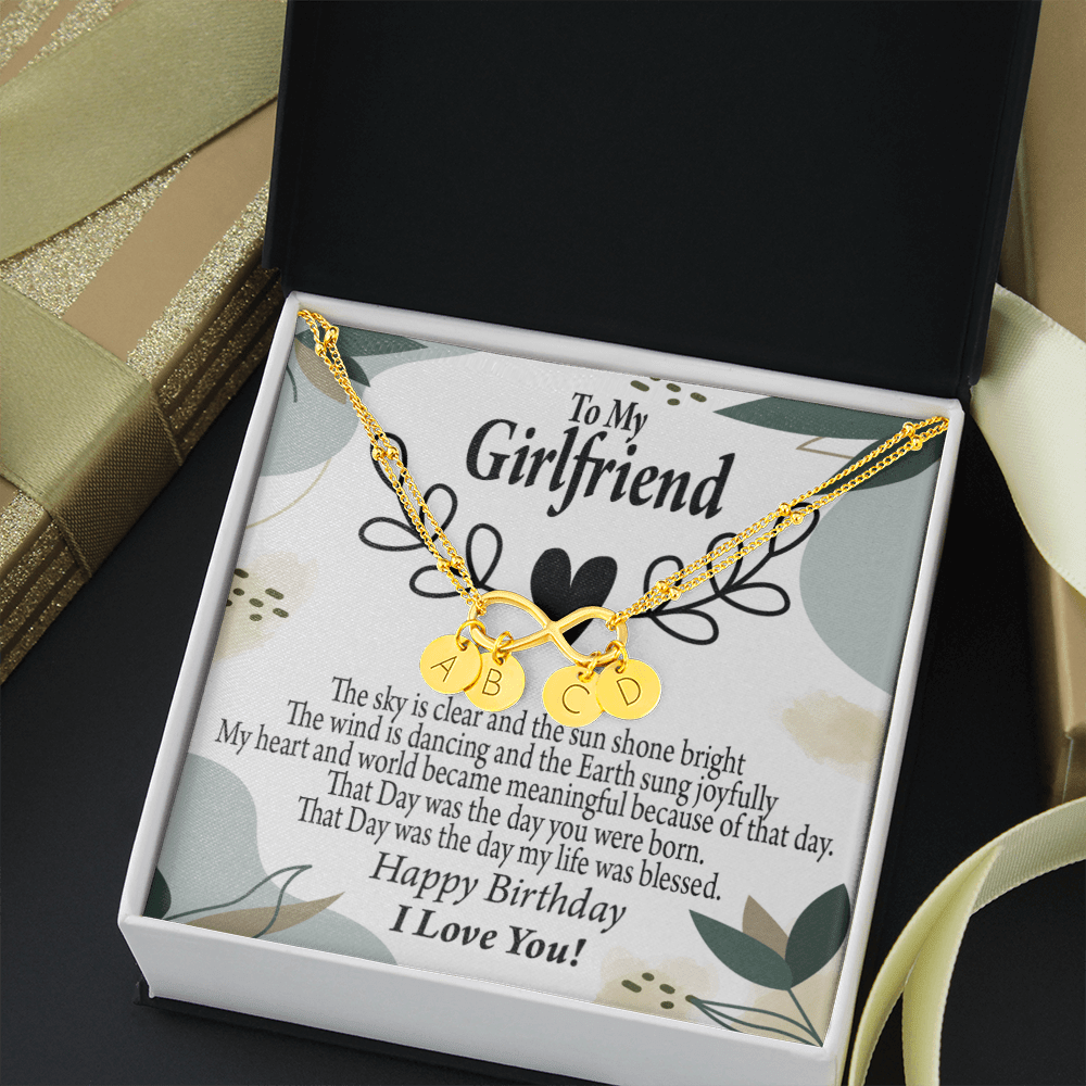 To My Girlfriend Birthday My World Infinity Bracelet With Initial Charms - Infinity Bracelet