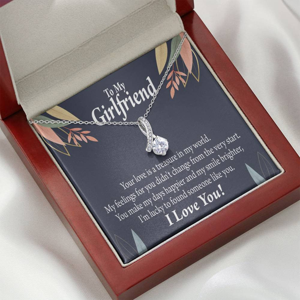 To My Girlfriend You Are My Treasure Message Card W Mahogany Style Luxury Box Eternity Ribbon Stone Necklace - Alluring Beauty Necklace Gift For Her