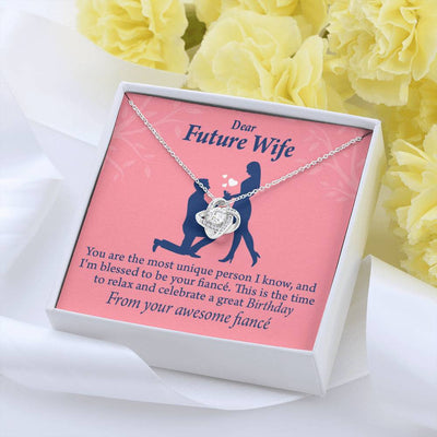Wife Message Card Fiance Birthday Love Knot Pendant Necklace Stainless Steel W Cz Stone - Luxury Love Knot Necklace Meanful Gift Idea For Her/Him