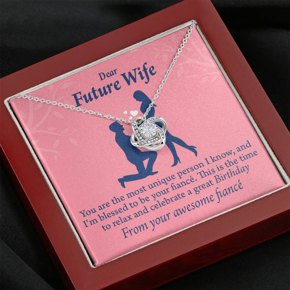 Wife Message Card Fiance Birthday Love Knot Pendant Necklace Stainless Steel W Cz Stone - Luxury Love Knot Necklace Meanful Gift Idea For Her/Him
