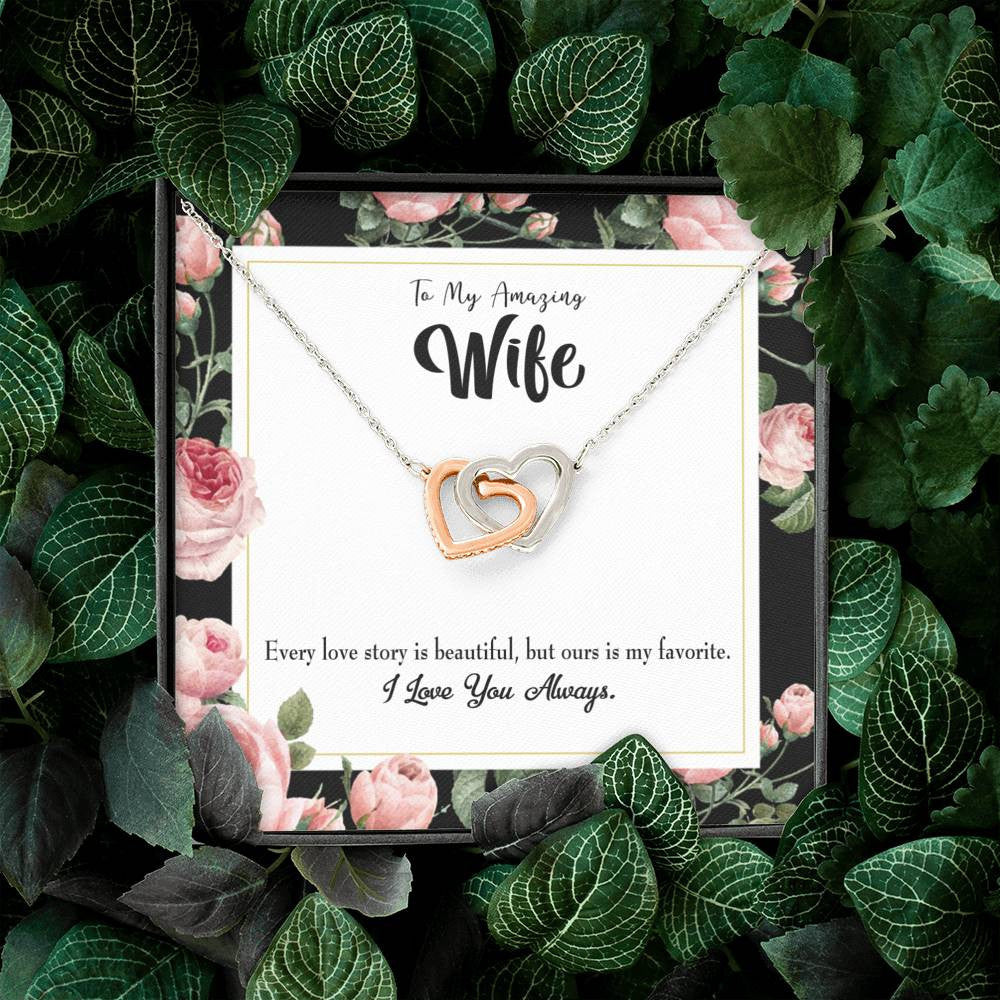 Wife Gift For Wife Birthday My Wife Our Story Inseparable Love Pendant 18k Rose Gold Finish 16� - Interlocking Hearts Necklace