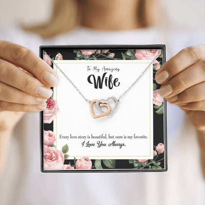 Wife Gift For Wife Birthday My Wife Our Story Inseparable Love Pendant 18k Rose Gold Finish 16� - Interlocking Hearts Necklace