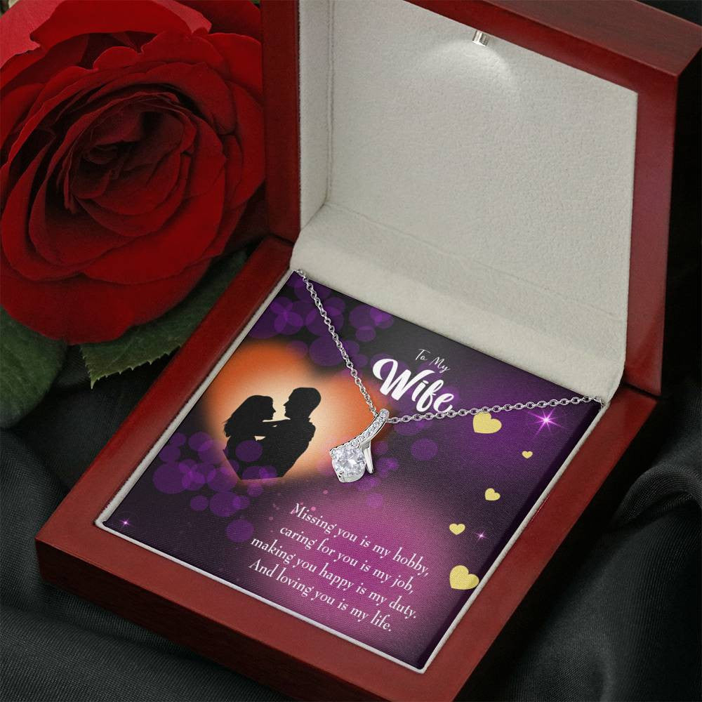 Gift For Wife Love Of My Life Eternity Ribbon Stone Pendant 14K White Gold Stainless Steel Jewelry Gift  - Alluring Beauty Necklace Gift For Her