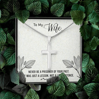 Christian Encouragement Card To My Wifenever Be A Prisoner Faith Cross Necklace Stainless Steel Pendant Religious Gift - Meanful Cross Messages Card Gift Idea