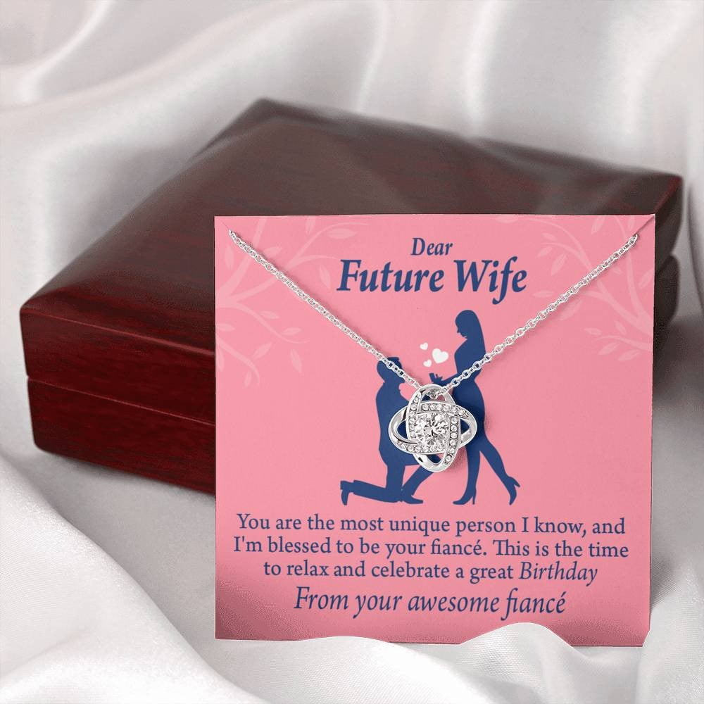Wife Message Card Fiance Birthday Love Knot Pendant Necklace Stainless Steel W Cz Stone - Luxury Love Knot Necklace Meanful Gift Idea For Her/Him