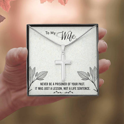 Christian Encouragement Card To My Wifenever Be A Prisoner Faith Cross Necklace Stainless Steel Pendant Religious Gift - Meanful Cross Messages Card Gift Idea