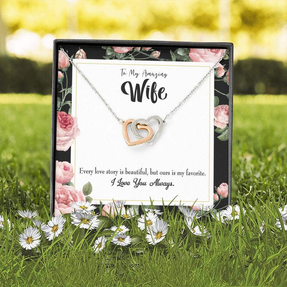 Wife Gift For Wife Birthday My Wife Our Story Inseparable Love Pendant 18k Rose Gold Finish 16� - Interlocking Hearts Necklace