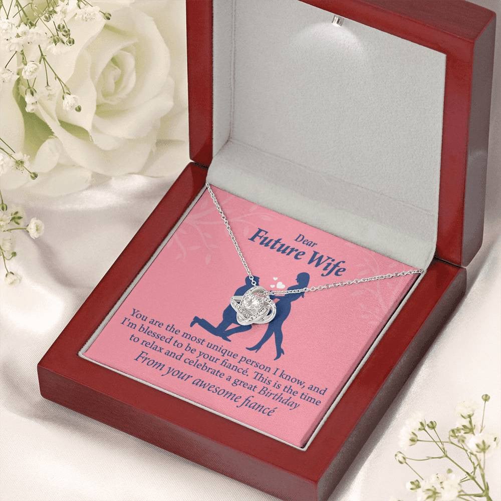 Wife Message Card Fiance Birthday Love Knot Pendant Necklace Stainless Steel W Cz Stone - Luxury Love Knot Necklace Meanful Gift Idea For Her/Him
