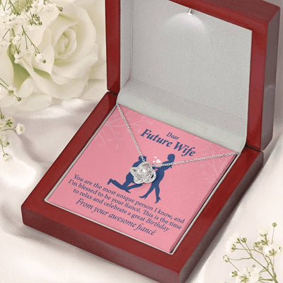 Wife Message Card Fiance Birthday Love Knot Pendant Necklace Stainless Steel W Cz Stone - Luxury Love Knot Necklace Meanful Gift Idea For Her/Him