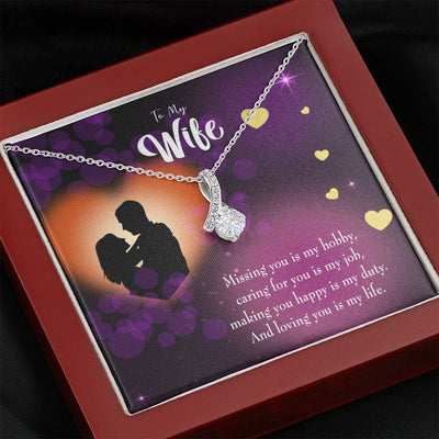 Gift For Wife Love Of My Life Eternity Ribbon Stone Pendant 14K White Gold Stainless Steel Jewelry Gift  - Alluring Beauty Necklace Gift For Her