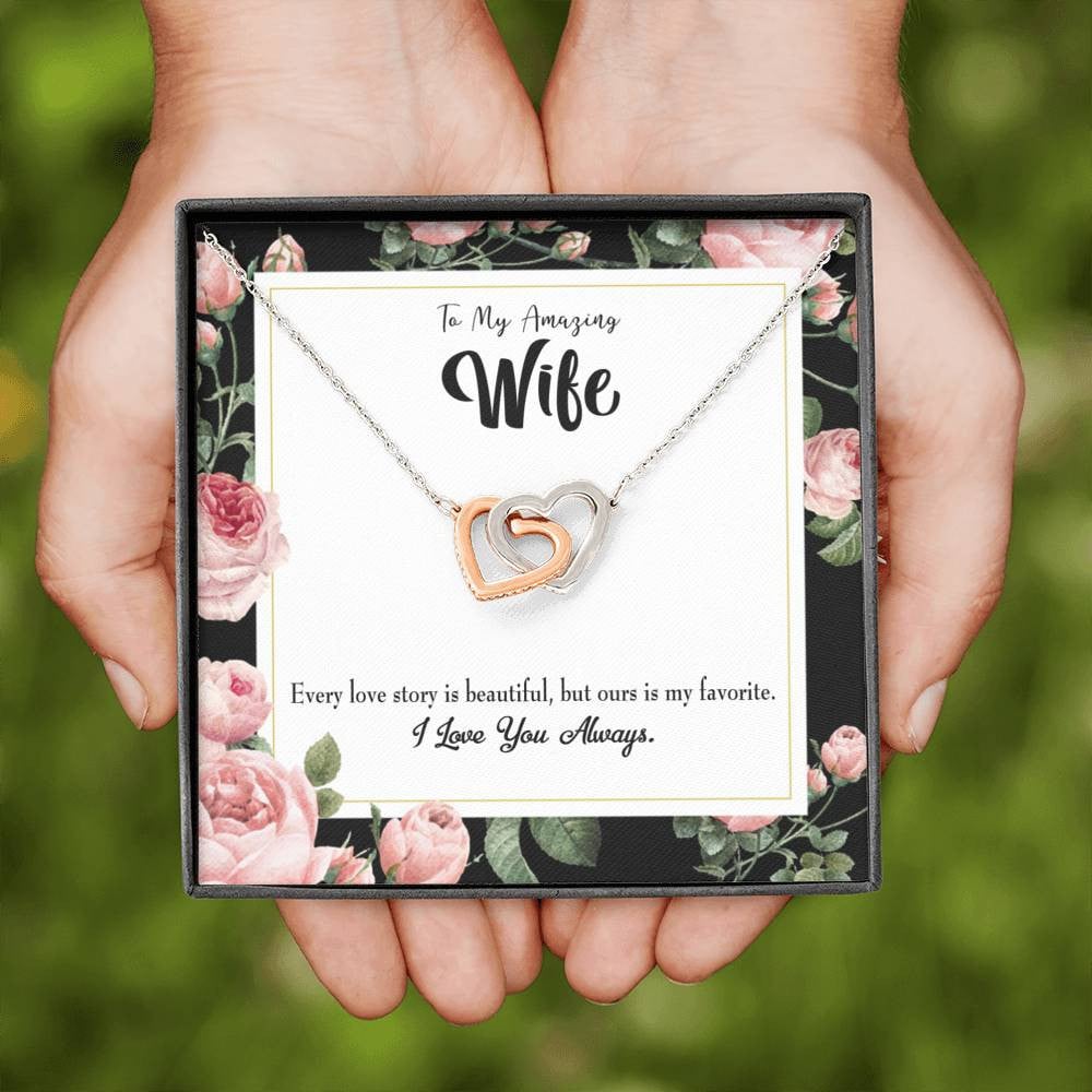 Wife Gift For Wife Birthday My Wife Our Story Inseparable Love Pendant 18k Rose Gold Finish 16� - Interlocking Hearts Necklace