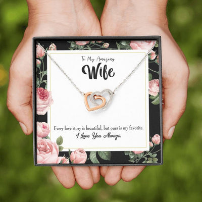 Wife Gift For Wife Birthday My Wife Our Story Inseparable Love Pendant 18k Rose Gold Finish 16� - Interlocking Hearts Necklace