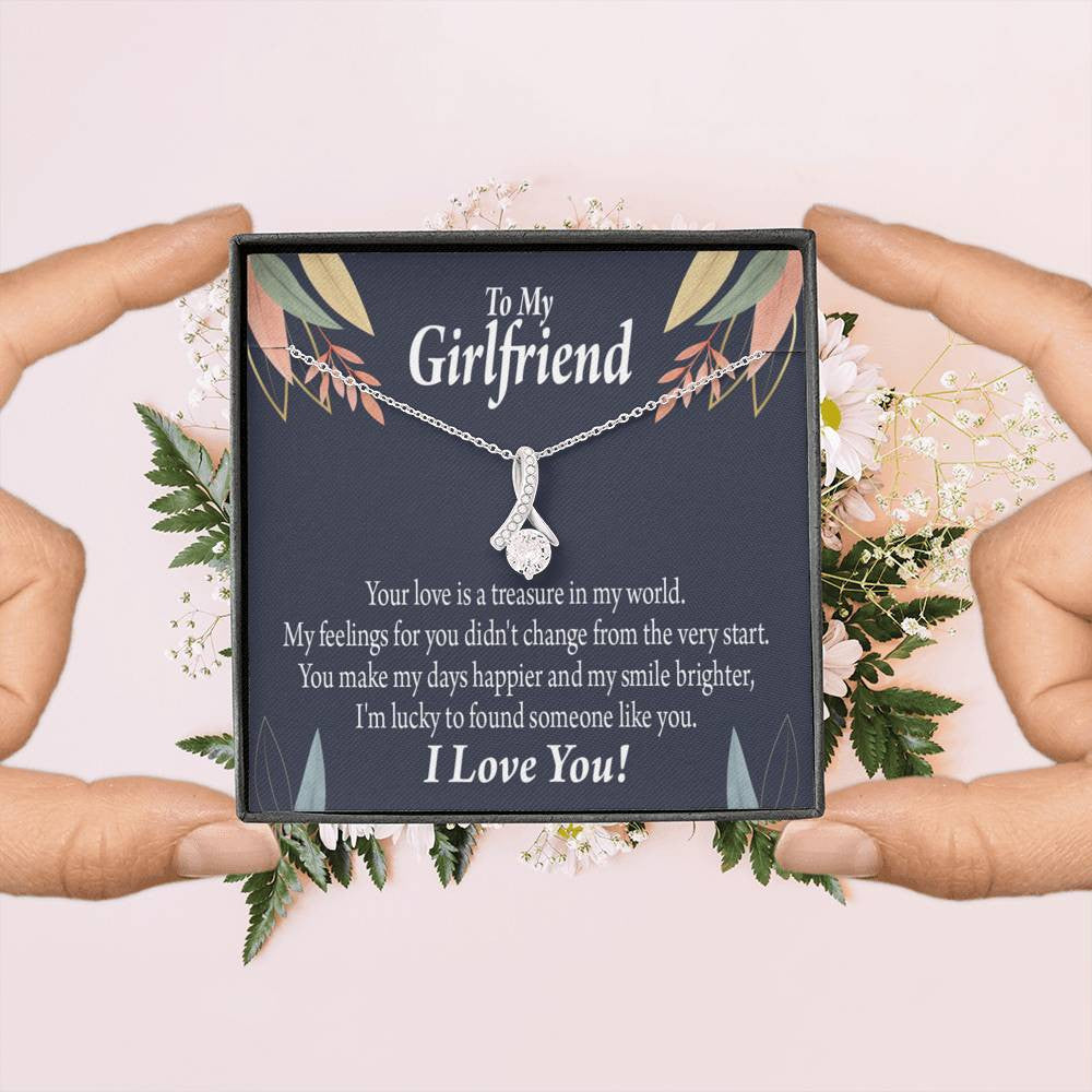 To My Girlfriend You Are My Treasure Message Card W Mahogany Style Luxury Box Eternity Ribbon Stone Necklace - Alluring Beauty Necklace Gift For Her