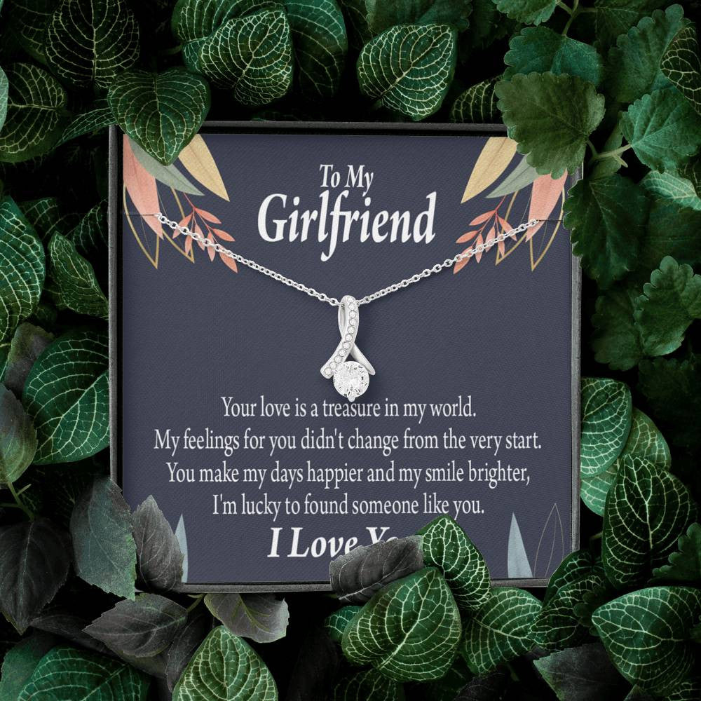 To My Girlfriend You Are My Treasure Message Card W Mahogany Style Luxury Box Eternity Ribbon Stone Necklace - Alluring Beauty Necklace Gift For Her