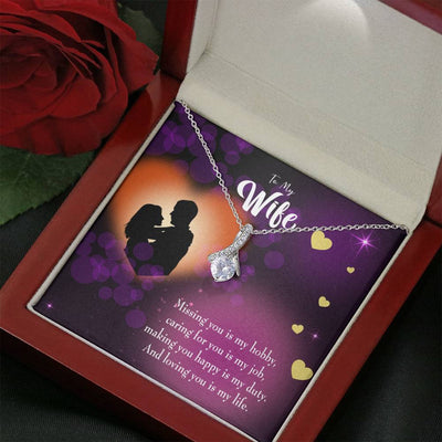 Gift For Wife Love Of My Life Eternity Ribbon Stone Pendant 14K White Gold Stainless Steel Jewelry Gift  - Alluring Beauty Necklace Gift For Her