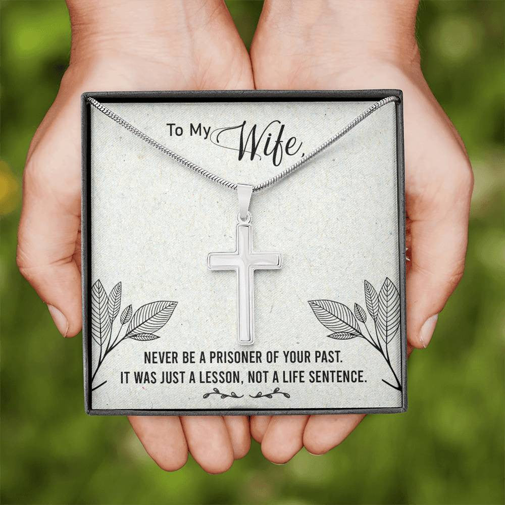 Christian Encouragement Card To My Wifenever Be A Prisoner Faith Cross Necklace Stainless Steel Pendant Religious Gift - Meanful Cross Messages Card Gift Idea