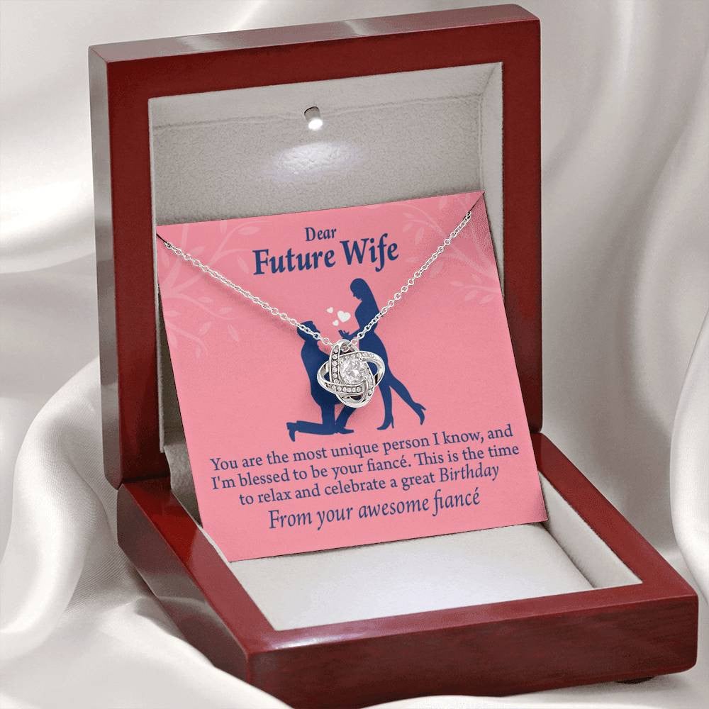 Wife Message Card Fiance Birthday Love Knot Pendant Necklace Stainless Steel W Cz Stone - Luxury Love Knot Necklace Meanful Gift Idea For Her/Him