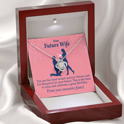 Wife Message Card Fiance Birthday Love Knot Pendant Necklace Stainless Steel W Cz Stone - Luxury Love Knot Necklace Meanful Gift Idea For Her/Him