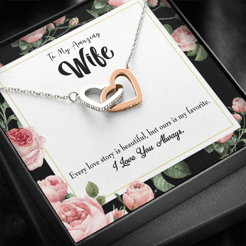 Wife Gift For Wife Birthday My Wife Our Story Inseparable Love Pendant 18k Rose Gold Finish 16� - Interlocking Hearts Necklace