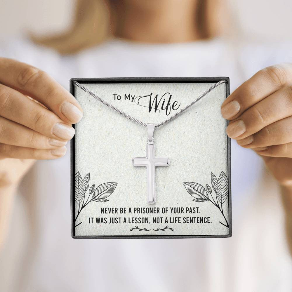 Christian Encouragement Card To My Wifenever Be A Prisoner Faith Cross Necklace Stainless Steel Pendant Religious Gift - Meanful Cross Messages Card Gift Idea