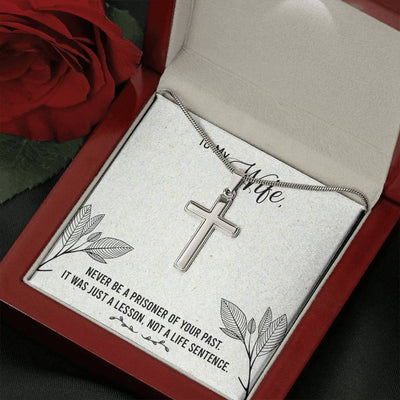 Christian Encouragement Card To My Wifenever Be A Prisoner Faith Cross Necklace Stainless Steel Pendant Religious Gift - Meanful Cross Messages Card Gift Idea