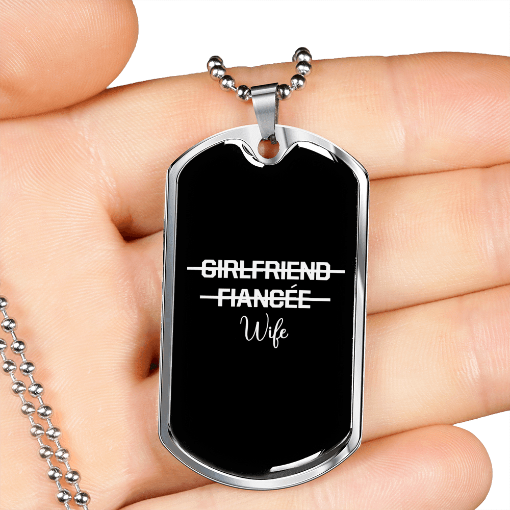 To My Girlfriend Girlfriend Fiance Wife Transparent Necklace Stainless Steel or 18k Gold Dog Tag 24" Chain - Luxury Love Messages Dog Tag Gifts For Man, Woman