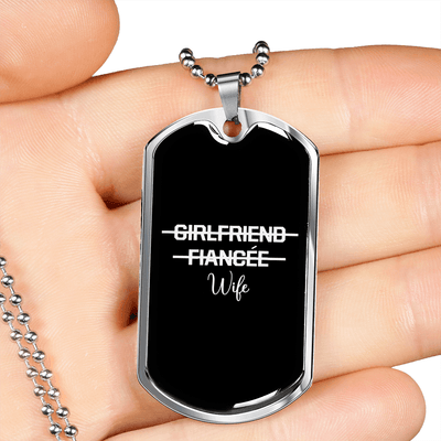 To My Girlfriend Girlfriend Fiance Wife Transparent Necklace Stainless Steel or 18k Gold Dog Tag 24" Chain - Luxury Love Messages Dog Tag Gifts For Man, Woman