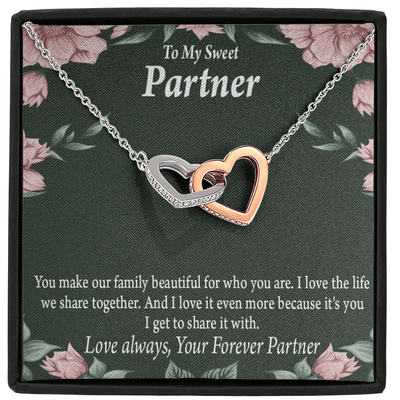 To My Partner Life Together Inseparable Pendant 18k Rose Gold Finish 16� Life Partner Keepsake Card - Interlocking Hearts Necklace