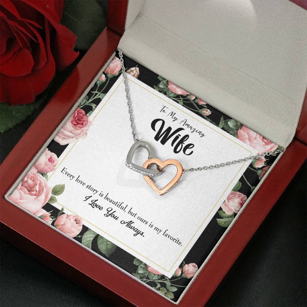 Wife Gift For Wife Birthday My Wife Our Story Inseparable Love Pendant 18k Rose Gold Finish 16� - Interlocking Hearts Necklace