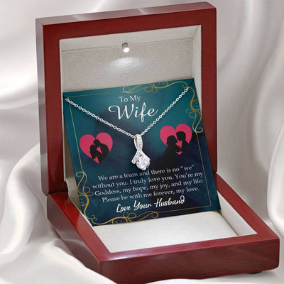 Wife Gift We Are A Team Eternity Ribbon Stone Pendant 14K White Gold Stainless Steel Jewelry Gift  - Alluring Beauty Necklace Gift For Her