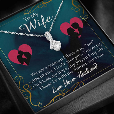 Wife Gift We Are A Team Eternity Ribbon Stone Pendant 14K White Gold Stainless Steel Jewelry Gift  - Alluring Beauty Necklace Gift For Her
