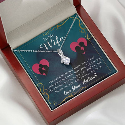Wife Gift We Are A Team Eternity Ribbon Stone Pendant 14K White Gold Stainless Steel Jewelry Gift  - Alluring Beauty Necklace Gift For Her