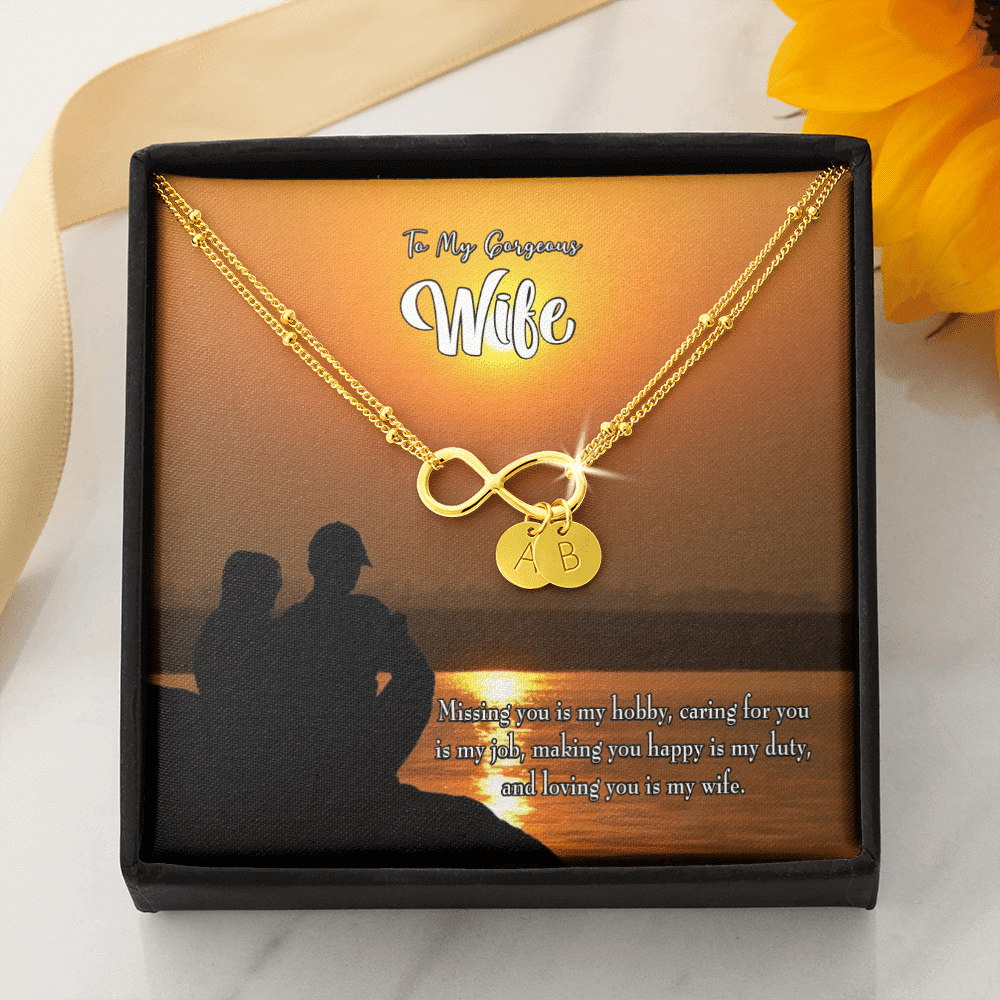 To My Wife Missing You Infinity Bracelet With Initial Charms - Infinity Bracelet