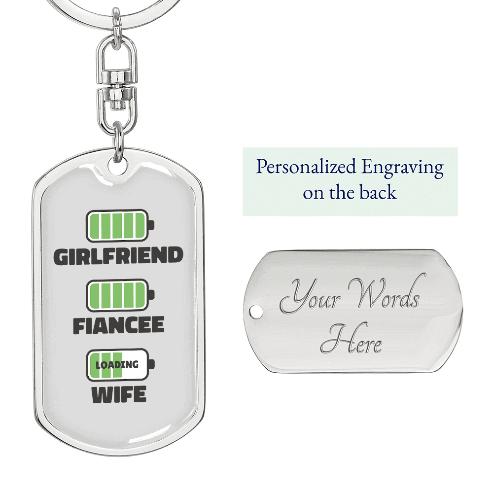 To My Wife  Girlfriend Fiancee Wife Charger Keychain Stainless Steel or 18k Gold Dog Tag Keyring - Dog Tag with Swivel Keychain