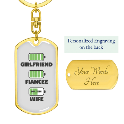 To My Wife  Girlfriend Fiancee Wife Charger Keychain Stainless Steel or 18k Gold Dog Tag Keyring - Dog Tag with Swivel Keychain