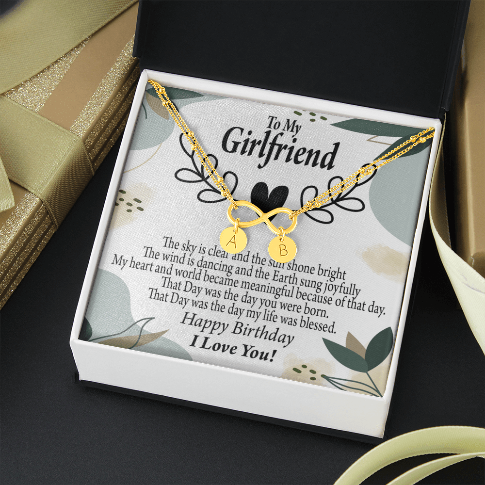 To My Girlfriend Birthday My World Infinity Bracelet With Initial Charms - Infinity Bracelet