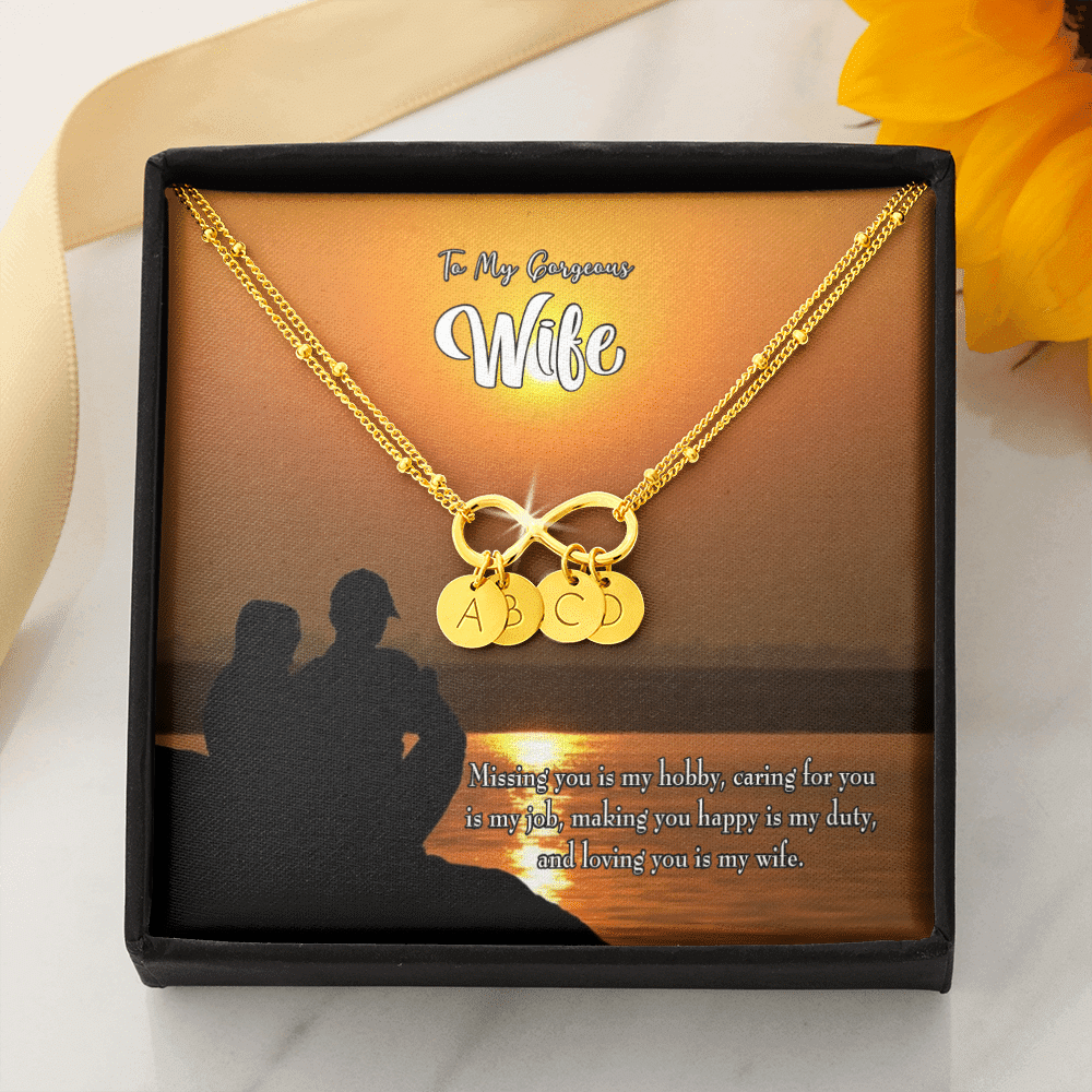 To My Wife Missing You Infinity Bracelet With Initial Charms - Infinity Bracelet