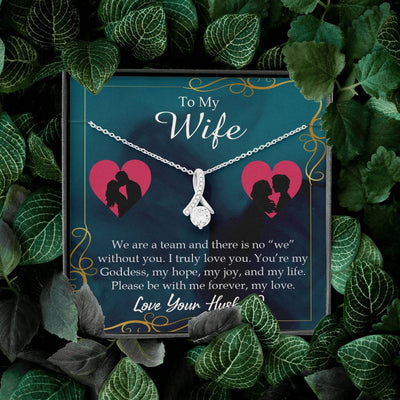 Wife Gift We Are A Team Eternity Ribbon Stone Pendant 14K White Gold Stainless Steel Jewelry Gift  - Alluring Beauty Necklace Gift For Her