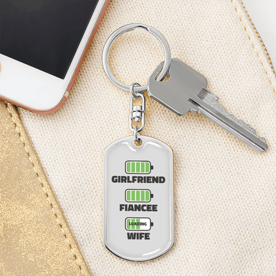 To My Wife  Girlfriend Fiancee Wife Charger Keychain Stainless Steel or 18k Gold Dog Tag Keyring - Dog Tag with Swivel Keychain