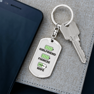 To My Wife  Girlfriend Fiancee Wife Charger Keychain Stainless Steel or 18k Gold Dog Tag Keyring - Dog Tag with Swivel Keychain