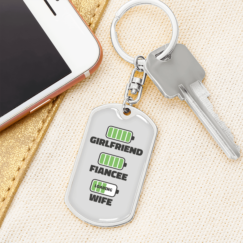 To My Wife  Girlfriend Fiancee Wife Charger Keychain Stainless Steel or 18k Gold Dog Tag Keyring - Dog Tag with Swivel Keychain