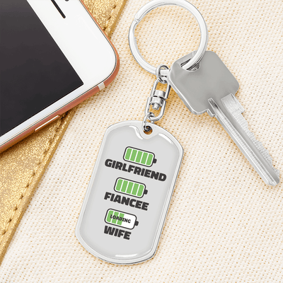 To My Wife  Girlfriend Fiancee Wife Charger Keychain Stainless Steel or 18k Gold Dog Tag Keyring - Dog Tag with Swivel Keychain
